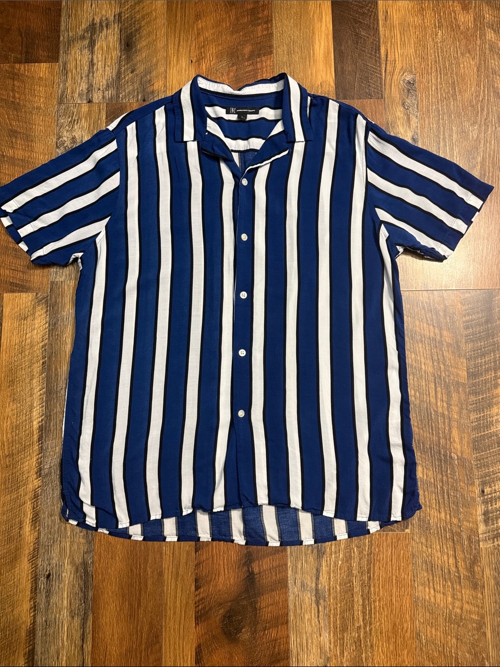 INC International Concepts Men’s L Blue White Striped Camp Collar Shirt